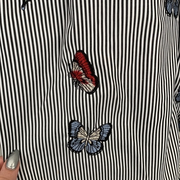Zara embroidered butterfly striped puff sleeve top off shoulder size medium - Picture 6 of 6